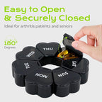 Pill Organizer Weekly - Cute Medicine Pill Organizer 7 Day, Large Daily Pill Box for Travel, SHIJOINYU Pill Dispenser Case 1 Time a Day for Medication/Supplement/Fish Oil (Black)