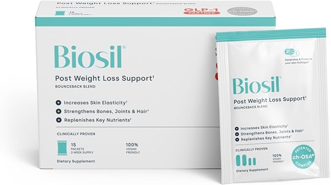 Biosil Post Weight Loss Support: BounceBack Blend - 15 Packets - GLP-1 Partner with Patented ch-OSA - Strengthens Bones, Joints & Nails - 2-Week Supply
