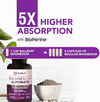 Pure Magnesium Glycinate 400mg - 5X Higher Absorption - Support Stress Relief, Sleep, Bone Health - 100% Chelated - Pure Magnesium Supplement for Women and Men- 90 Veggie Capsules