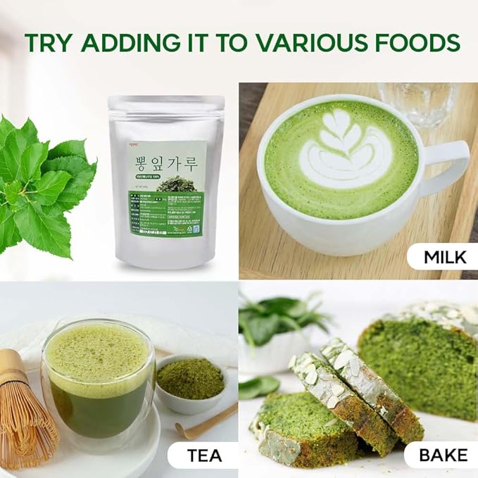 Korean Mulberry Leaf Powder– 100% Pure Dried from Korea, Herbal Ingredient for Tea, Natural Plant-Based Powder 뽕잎가루 (10.6 oz (300g), Mulberry Leaf)