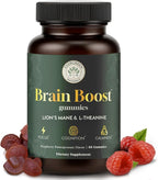 Lion’s Mane Mushroom Gummies 10:1 Extract with L-Theanine 200mg - Nootropic Cognitive Support for Focus, Memory & Calm Energy - Vegan, Non-GMO, Gluten-Free - Pomegranate Raspberry Flavor - 60 Count