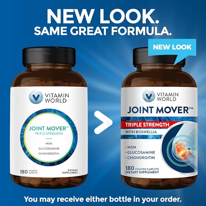 Vitamin World Triple Strength Joint Mover, Glucosamine Chondroitin with MSM Joint Support Supplement, Collagen & Boswellia Serrata Extract, Support Joint Strength, Comfort & Flexibility, 180 Caplets