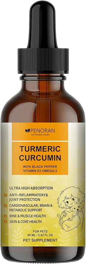Turmeric Curcumin Drops for Dog & Senior Dogs: Anti-inflammatory Pain Relief, Eliminates Joint Pain, Improve Joint Mobility,Brain, Liver, Bone, Muscle, Skin&Coat - Liquid Absorb Better