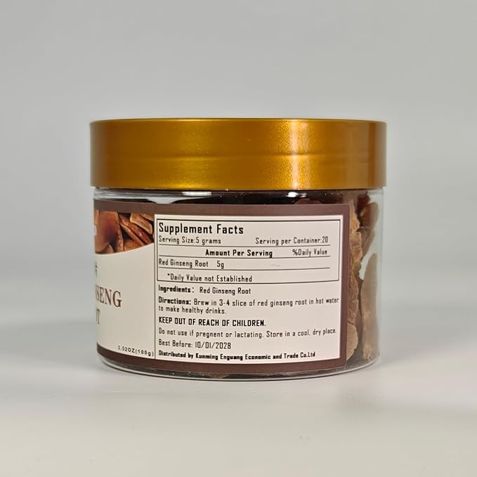 Premium Panax Red Ginseng Root (红参片), 6 Years Grade, Sliced 3.53 oz Korean Ginseng Panax Korean Red-Ginseng Roots