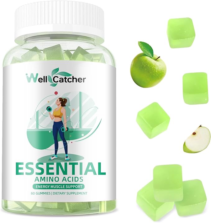 EAA Gummies Essential Amino Acids - 60 Days Supply All 9 Essential Aminos and All Branched-Chain Aminos (BCAAs) Sugar Free with Muscle Recovery Energy Support Non GMO Green Apple Flavor