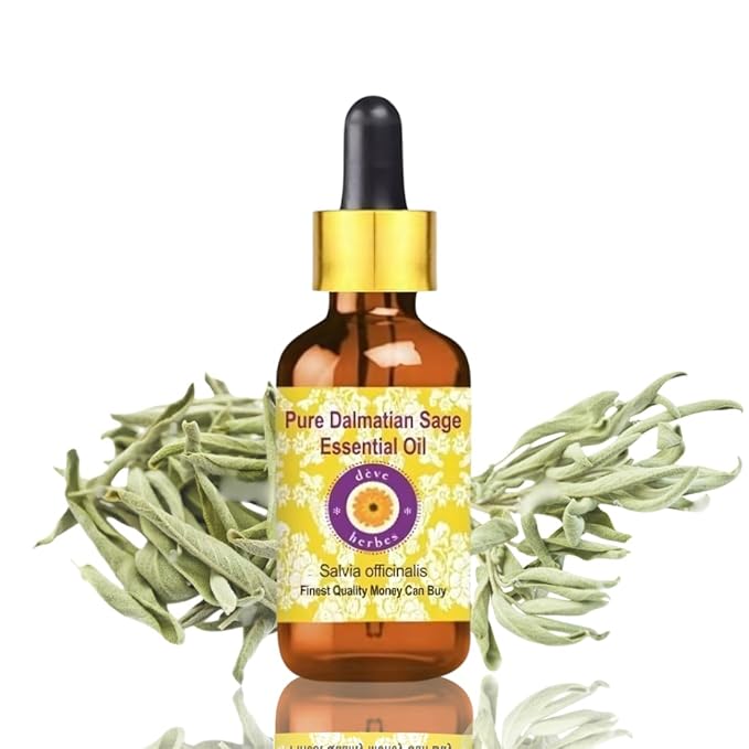 Deve Herbes Pure Dalmatian Sage Essential Oil (Salvia officinals) with Glass Dropper Steam Distilled 5ml (0.16 oz)