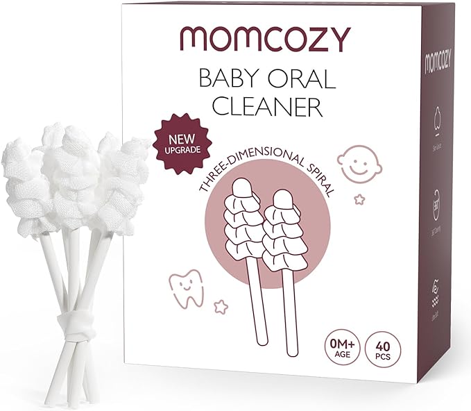Momcozy Baby Tongue Cleaner Gauze, Baby Toothbrush Disposable Oral Cleaner, Toddler Tooth Brush for Tooth Mouth Gum Clean, Infant Toothbrush Oral Cleaning Stick, Baby Oral Cleaner Newborn, 40 Count