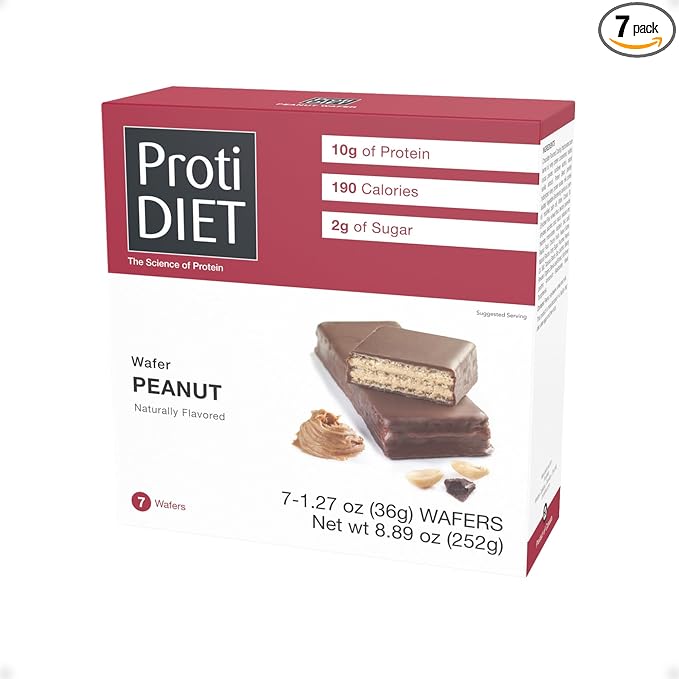 ProtiDIET Peanut Wafer Protein Bars - Low Sugar, Low Fat, High Protein Peanut Butter Wafer Bars, Perfect On the Go Meal Replacement Bar and Nutritional Snack - 7 Peanut Butter Wafers Per Box