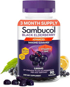 Sambucol Elderberry Gummies - Immune Support Supplement for Adults & Kids with Vitamin C & Zinc, Sambucol Elderberry are High in Antioxidants, Gluten Free, Vegan - 90 Count