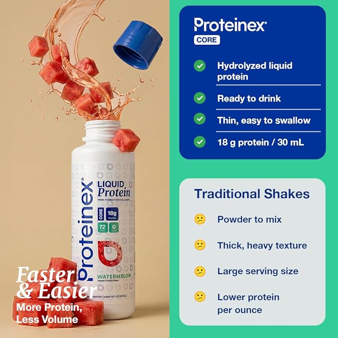 Proteinex Medical Grade Liquid Hydrolized Collagen Protein - Women and Men for Healthy Skin, Hair and Nails, Zero Sugars & Ready to Drink Protein Drink (30 Fl Oz, Watermelon)
