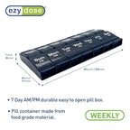 EZY DOSE Push Button (7-Day) Pill Case, Medicine Planner, Vitamin Organizer, 2 Times a Day, AM/PM Container, X-Large Compartments, Arthritis Friendly, Easy to Use, Transparent Lids, Black, BPA Free