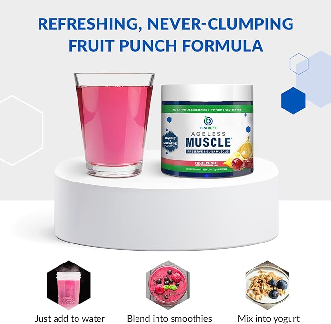 BioTrust Ageless Muscle Builder - Creatine HMB Powder with Vitamin D3 & Betaine - Build & Preserve Naturally Declining Muscle Mass & Strength - Fruit Punch, 30 Servings