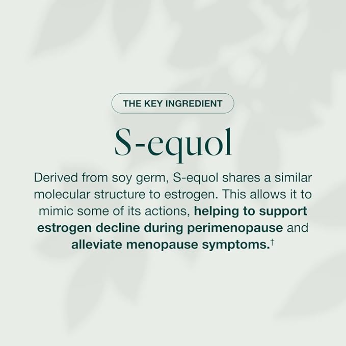 EQUELLE Multi-Symptom Perimenopause & Menopause Relief Relief from Hot Flashes, Muscle Aches & Supports More Sleep. Hormone-Free, Plant-Based S-Equol – 1 Month Supply (60 Tablets)