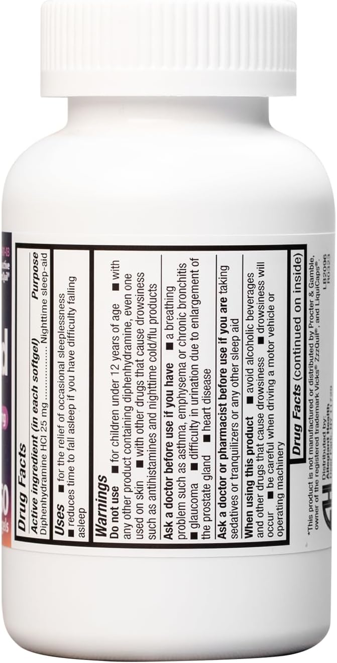 HealthA2Z Sleep Aid, Diphenhydramine HCl 25mg Softgels, Supports Deeper, Restful Sleeping, Non Habit-Forming (250 Softgels)