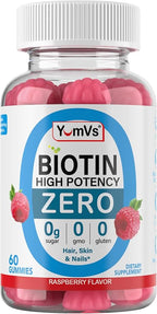 Biotin Gummies Sugar Free – 5,000 mcg High Potency Biotin for Hair, Skin & Nails – Zero Sugar, Non-GMO, Gluten Free, Vegan Raspberry Gummies – 60 Count