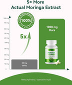 Inner Brightness Moringa Capsules 1000mg Per Serving – 10:1 Moringa Leaf Extract Green Superfood for Energy & Immune Support – Vegan, Non-GMO, 60 Count, Made in USA