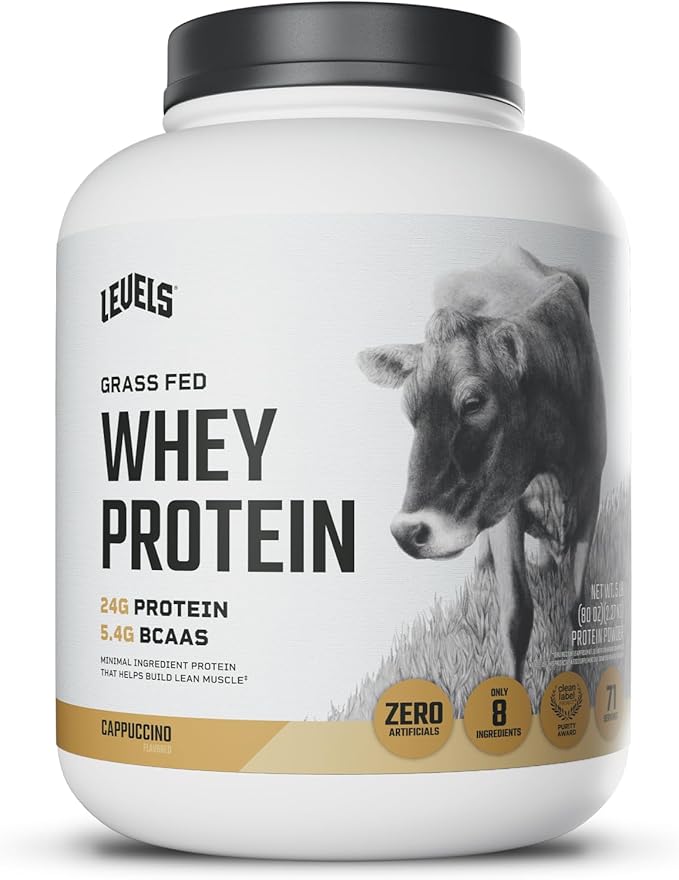 Levels Grass Fed Whey Protein Powder, No Artificials, 24G of Protein, Cappuccino, 5LB