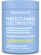 BodyHealth PerfectAmino Electrolytes Powder No Sugar, Hydration Fasting Keto Zero Sugar Electrolytes Drink Mix with Trace Minerals - Passion Fruit - 30 Servings