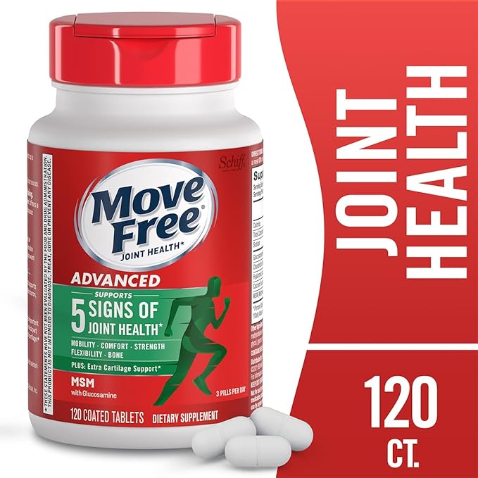 Move Free Advanced Glucosamine Chondroitin MSM Joint Support Supplement, Supports Mobility, Comfort, Strength, Flexibility & Bone, 120 Tablets/40 Servings