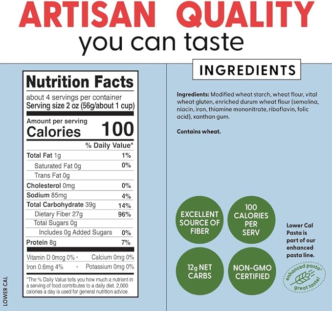 Pastabilities, Lower Calorie Pasta, Penne – 100 Calories per Serving, Low Net Carbs, Low Calorie, Non-GMO, High Fiber, Vegan, Plant-Based, Enhanced Nutrients, Delicious Taste & Texture (8 Ounce, 2 Pack)