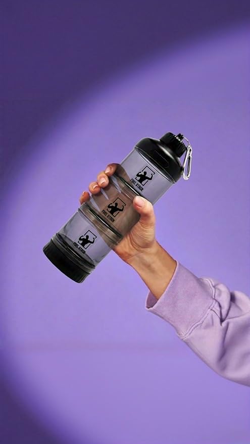 FuelStack Portable Protein Powder Container – Stackable Supplement Storage with Pill Organizer for Gym & Travel (Black)