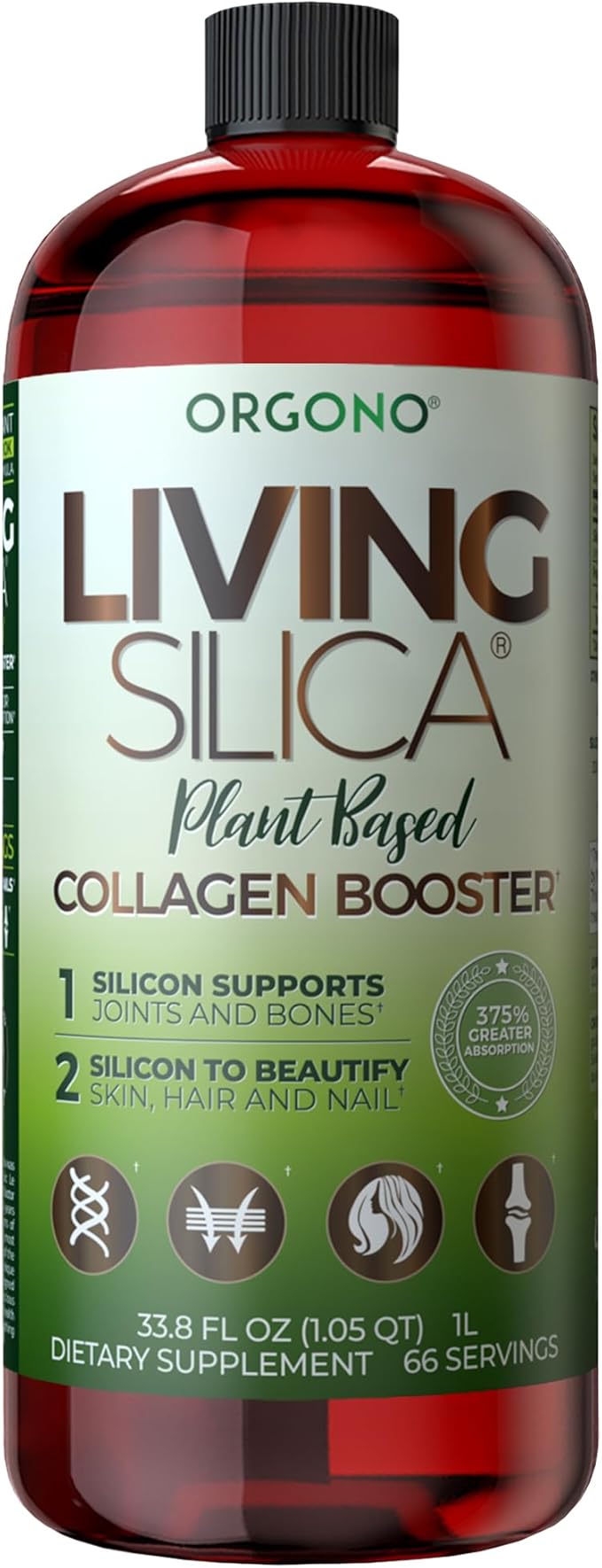 Living Silica ORGONO Plant-Based Collagen Booster | Horsetail Extract & Rosemary | Supports Collagen & Elastin for Joint & Bone Health, Glowing Skin, Strong Hair & Nails | 33.85 Fl Oz
