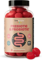 TruHeight Kids Prebiotic & Probiotic Gummies Ages 2+ (Strawberry Flavor) Toddlers & Kids All Natural Gut Health, Digestive Enzymes, Stomache Ache, Constipation Relief Supplement - Pediatric Vitamins