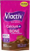 Viactiv Calcium + Vitamin D Supplement Soft Chews for Women & Men - Chewable Calcium for Bone Health Support, 650 mg per Serving, Vitamin D & K for High Absorption - 180 Count, Milk Chocolate