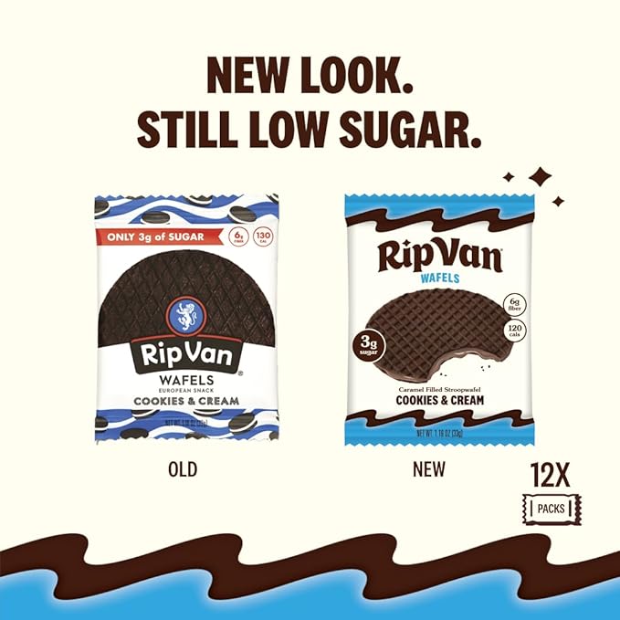 Rip Van Wafels Cookies & Cream Stroopwafels - Healthy Snacks - Non GMO Snack - Keto Friendly - Office Snacks - Low Sugar (3g) - Low Calorie Snack - 12 Count