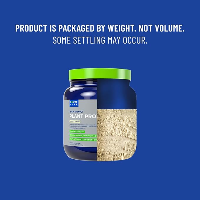POWERLIFE High Impact Plant Protein Powder with 3000 MG of HMB, Plant-Based, No Sugar Added, Vegan, Keto Friendly, Non-GMO (Vanilla - New Formula)