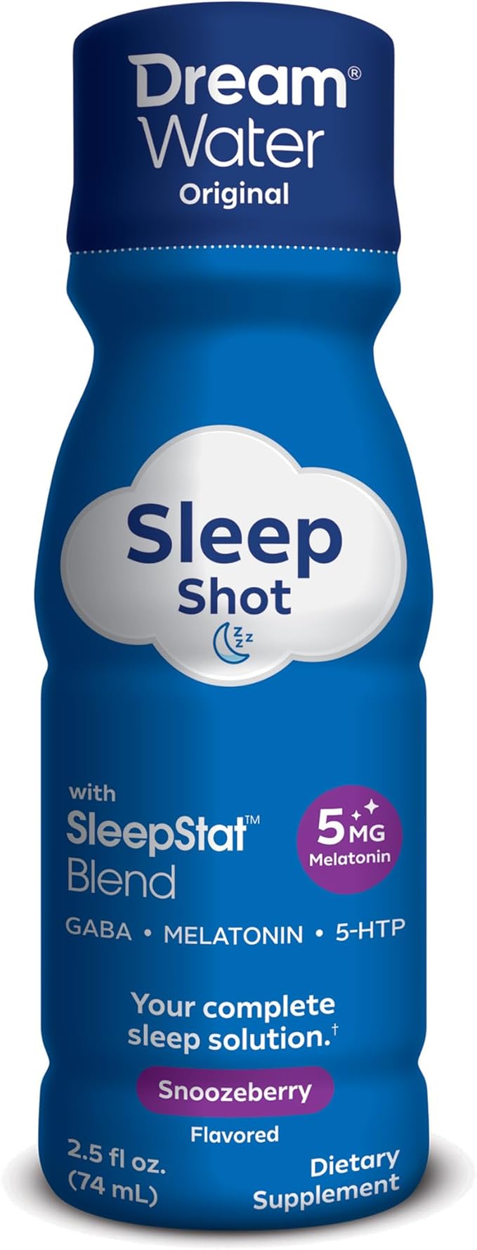 Dream Water Sleep Shots (24 Count) Sleep Aids for Adults - 5mg Melatonin, GABA, 5-HTP - Natural Snoozeberry Flavor (Blue Raspberry) - Liquid Melatonin Supplement - Zero Sugar & Gluten Free - 2.5 oz