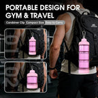 BYLWORKOUT 3-Layer Protein Powder Travel Container with Funnel and Keychain | Portable Food Storage Organizer for Gym, Fitness, Kitchen, Camping, Hiking, and Travel (Pink)