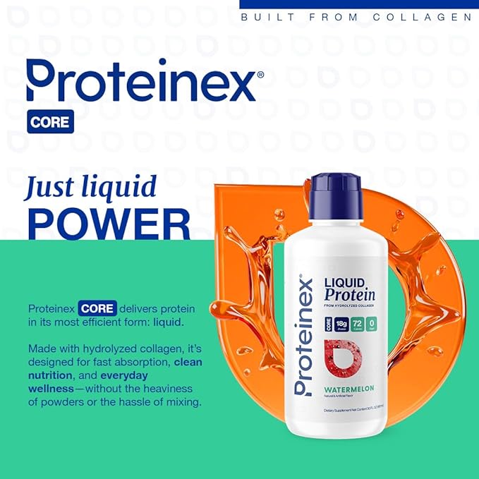 Proteinex Medical Grade Liquid Hydrolized Collagen Protein - Women and Men for Healthy Skin, Hair and Nails, Zero Sugars & Ready to Drink Protein Drink (30 Fl Oz, Watermelon)
