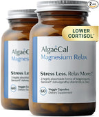 AlgaeCal Magnesium Relax™ - Chelated Magnesium with Ashwagandha for Sleep & Occasional Anxiety - Glycinate, Malate, Citrate - Sleep, Mood, & Cortisol Support (120 Caps - 2 Months Supply)