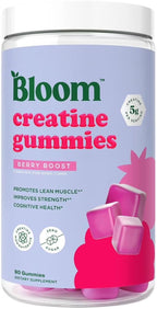 Bloom Creatine Monohydrate Gummies, 5g Per Serving, Sugar Free Creatine Gummy for Workout, Strength, Cognitive Health & Lean Muscle Support, Gluten Free & Non GMO, Berry Boost, 90 Gummies, 30 SVG