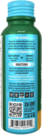 BrainJuice Decaf Brain Support Shot, Gluten Free Supplement Shots for Energy & Focus, Healthy Drinks with Alpha GPC, Vitamin B & Decaffeinated Green Tea Leaf, Peach Mango, 2.5 fl oz, 12 Pack