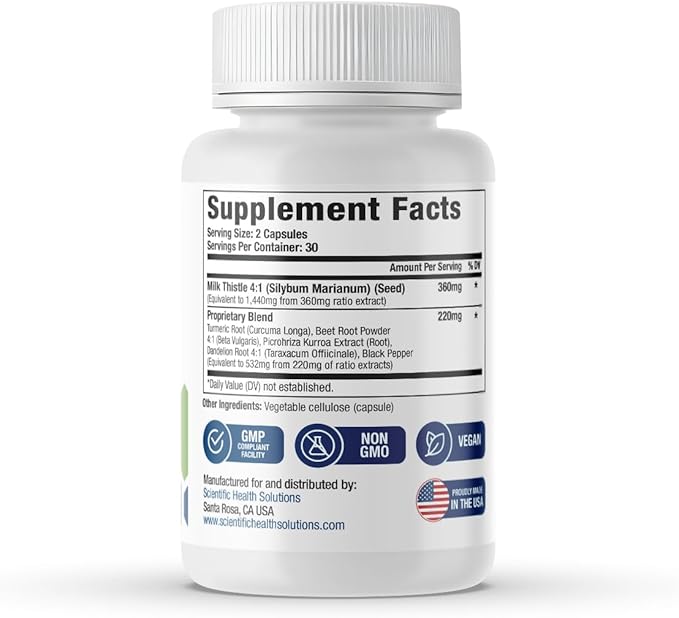 Milk Thistle Liver Detox Complex – Clinical-Grade Liver Support Supplement with Turmeric, Dandelion, Beet, Picrorhiza, Black Pepper – Phase I & II Detox – 60 Capsules – Non-GMO (2-Pack)