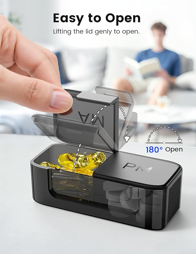 Weekly Pill Organizer 2 Times a Day, 7 Day AM PM Pill Box with Built-in Desiccant, Portable Medicine Case with 7 Detachable Containers for Vitamins & Supplements