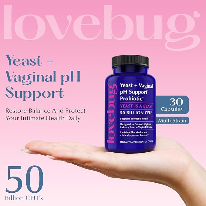 LOVEBUG Probiotics for Women with Pancran® – Multi-Strain Probiotic Supporting UTI, BV, Odor & PH Balance - Vaginal Probiotics for Womens Intimate Flora & Digestive Health - 30 Capsules
