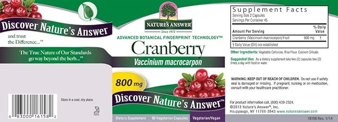 Nature's Answer Cranberry Fruit | Dietary Supplement | Supports Urinary Tract and Immune Systems | Vegetarian, Kosher Certified & Vegan | 90 Capsules | Single Count