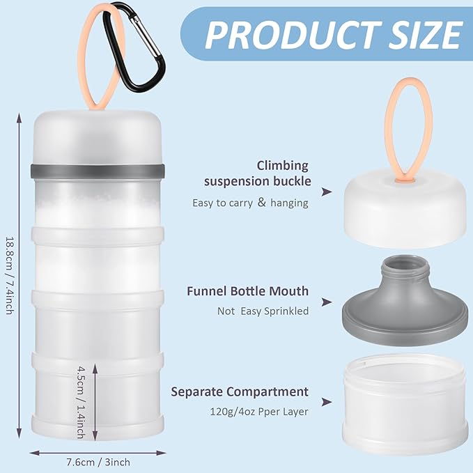 Baderke 2 Pcs Protein Powder Container with Funnels Stand, 4 Stackable Leakproof Protein Powder Dispenser, Portable Keychain Powder Container for Workout, Fitness, Travel(White)