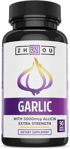 Zhou Garlic with Allicin - Garlic Supplements, Odorless Garlic Extract Pills for Men & Women, 5000 mcg Allicin Per Tablet for Immune & Heart Health - 90 Coated Tablets (Pack of 1)
