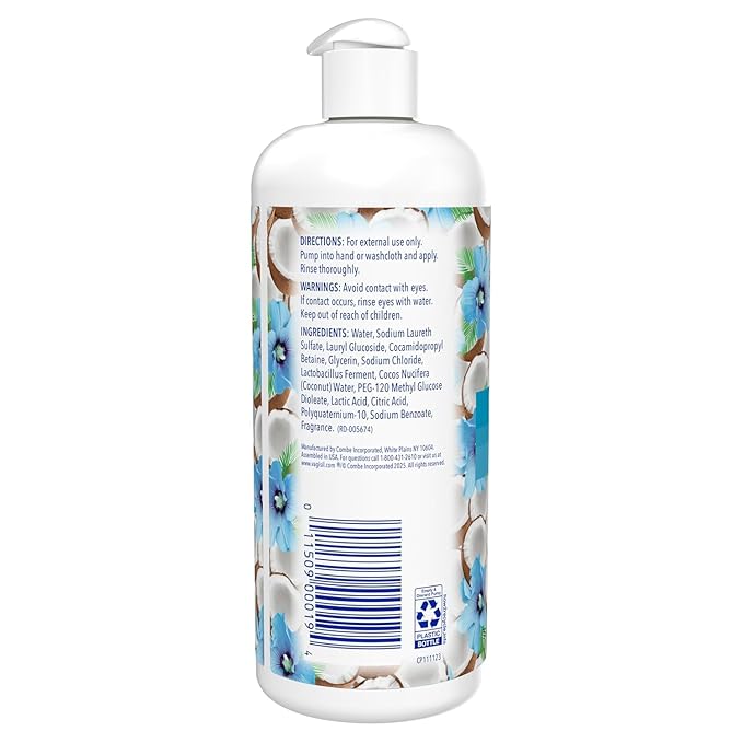 Vagisil Feminine Wash for Intimate Area Hygiene, Scentsitive Scents, pH Balanced and Gynecologist Tested, Coconut Hibiscus, 16.9 oz with Pump (Pack of 2)