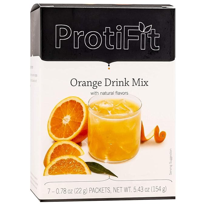 Proti Fit - High Protein Fruit Flavored Powder Drink Mix, Low Calorie, Sugar Free, Appetite Suppressant, 7 Servings Per Box (Orange)