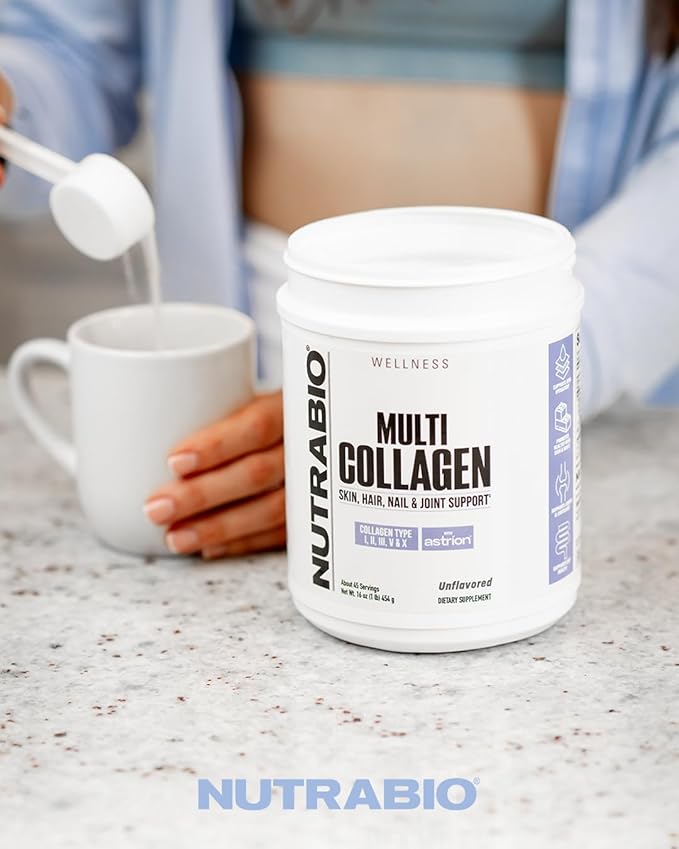 NutraBio Multi Collagen Powder - Hydrolyzed Collagen Peptides for Glowing Hair & Skin - Grass-Fed - Collagen Powder for Women and Men - 40 Servings- Unflavored