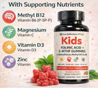 Folinic Acid Gummies for Kids & Adults – with L-Methylfolate Methyl B12, P5P B6, Magnesium Glycinate, Vitamin D3 & C Methylated Folate Support for Brain,Focus, Mood & Cellular Health – 5-MTHF