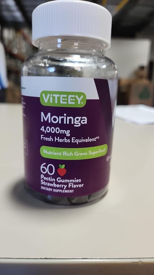 Viteey Moringa Gummies - 4,000mg [from 400mg of 10:1 Extract] of Moringa Supplement Super Greens Gummies - Antioxidant Wellness and Digestive Support - Vegan, Gluten Free - 60 Count
