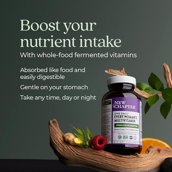 New Chapter Women’s Multivitamin, Iron, B6, B12, Biotin for Hair Growth, D3, Vit C, Zinc for Immune & Stress Support, Gentle on an Empty Stomach, One Daily, Non-GMO, Gluten-Free, 18+, 96 Tablets