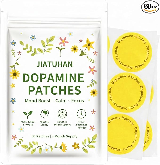 Dopamine Patches Extra Strength – Mood Support, Calm & Focus – Stress Relief with Mucuna & 5-HTP – Plant-Based, Vegan – 60 Patches (2 Month Supply)