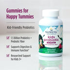 Nordic Naturals Kids Nordic Flora Probiotic Gummies, Merry Berry Punch - 60 Gummies - 1.5 Billion CFU & Prebiotic Fiber - Non-GMO, Vegan - 30 Servings